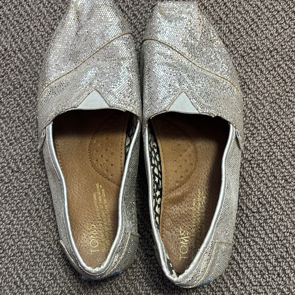 TOMS Silver Flats with Metallic Finish